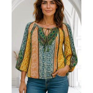 NEW Anthropologie Olive Hill Peasant Sheer Top Blouse Sz M Boho Lace Festival